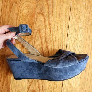 Robert Clergerie Blue Suede Ankle Wrap Buckle Strap Platform Twist Sandals